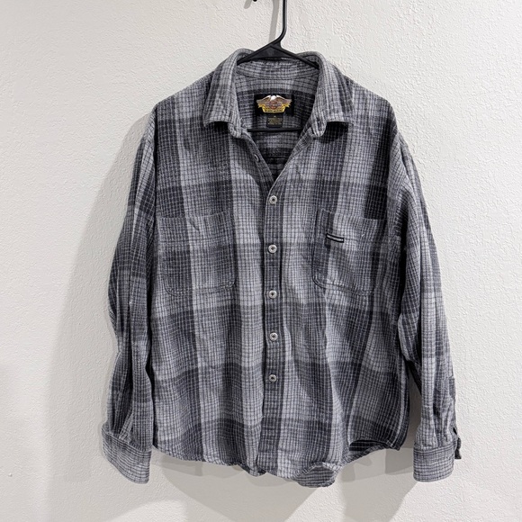Harley-Davidson Other - Harley-Davidson Men’s Gray and Black Plaid Flannel Shirt XL 100% Cotton